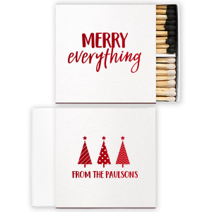 ForYourParty's elegant Stardream Crystal White Classic Matchbox with Shiny Convertible Red Foil has a 3 Trees graphic and is good for use in Christmas themed parties and can be personalized to match your party's exact theme and tempo.