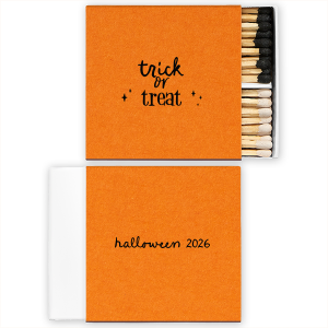 Celebrate Halloween with the Trick Or Trick Match. You can personalize on side for a Halloween party for a memorable party favor. Adorned with minimal stars, this custom match will be a hit. 