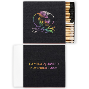 Keep the flame of love alive with the Amor Eterno Match. A marriage of macabre and matrimony, this match is ideal for weddings, engagements and anniversaries, add a spooky flair to your declaration of love! 