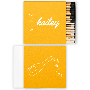 Spark elegance at your bridal shower with the Minimal Bridal Shower Cheers Matchbook. Personalize with the bride-to-be's name in a stylized script font beside the event date. The flip side intrigues with a wine bottle illustration, whimsically pouring out the word "cheers." A chic and playful way to light up the occasion.