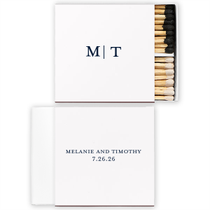 Ignite a touch of sophistication with the Simple Initials Match. The couple's crisp initials elegantly converge on the front, while the reverse side reveals their names and wedding date in full, crafting a timeless memento for your cherished day.