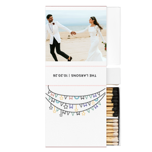 Our personalized White Classic Custom Photo Matchbox with Matte Black Ink Digital Print Colors and Matte Fuchsia Ink Digital Print Colors will add that special attention to detail that cannot be overlooked.