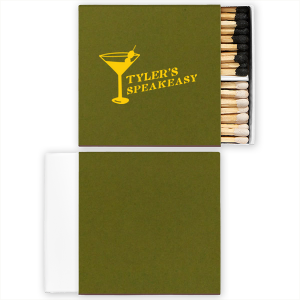 This retro martini speakeasy matchbook showcases a bold martini glass icon and lettering welcoming guests to a “speakeasy”. Create a moody, cocktail-lounge vibe with a playful detail that elevates bars, parties, or home entertaining. Excellent for birthday celebrations or bachelor parties.
