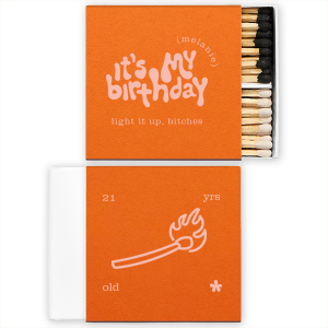 Light it Up! Celebrate your birthday with this custom matchbox. Featuring a hand drawn lit match, this quirky party accessory will look divine at your upcoming birthday bash. 