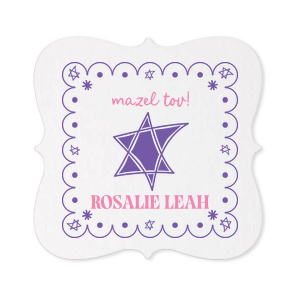 For once in a life time events, you can trust the Star of David Frame Photo Coaster to make it memorable! The stylish design features a scalloped frame around a Star of David alongside customizable text ink printed in full color. Create heart felt and congratulatory messages to make your next special occasion unforgettable.