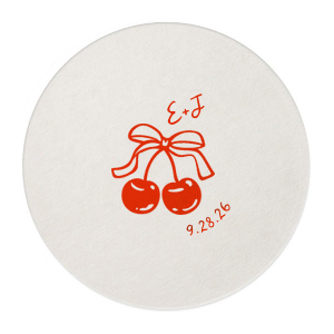 Pair your next special occasion with the Cherry Bow Initials Coaster! The two cherries are tied together by a bow, reflecting the partnership of you and your sweetheart. Customize the text to make it extra special at your next momentous occasion, be it an engagement, wedding, anniversary or any other celebration of love.
