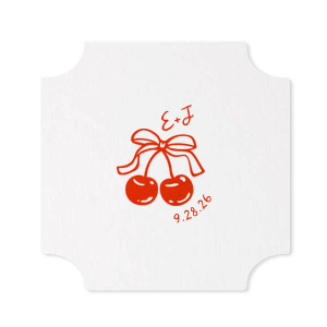 Pair your next special occasion with the Cherry Bow Initials Coaster! The two cherries are tied together by a bow, reflecting the partnership of you and your sweetheart. Customize the text to make it extra special at your next momentous occasion, be it an engagement, wedding, anniversary or any other celebration of love.