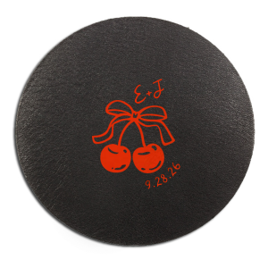 Pair your next special occasion with the Cherry Bow Initials Coaster! The two cherries are tied together by a bow, reflecting the partnership of you and your sweetheart. Customize the text to make it extra special at your next momentous occasion, be it an engagement, wedding, anniversary or any other celebration of love.