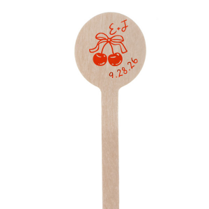 Shake things up at your next special occasion with the Cherry Bow Initials Stir Stick! The two cherries are tied together by a bow, reflecting the partnership of you and your sweetheart. Customize the text to make it extra special at your next momentous occasion, be it an engagement, wedding, anniversary or any other celebration of love.