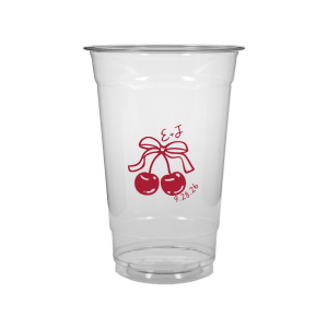 Raise a glass at your next special event with the Cherry Bow Initials Cup! The two cherries are tied together by a bow, reflecting the partnership of you and your sweetheart. Customize the text to make it extra special at your next momentous occasion, be it an engagement, wedding, anniversary or any other celebration of love.