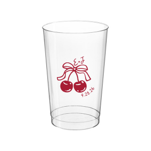 Raise a glass at your next special event with the Cherry Bow Initials Cup! The two cherries are tied together by a bow, reflecting the partnership of you and your sweetheart. Customize the text to make it extra special at your next momentous occasion, be it an engagement, wedding, anniversary or any other celebration of love.