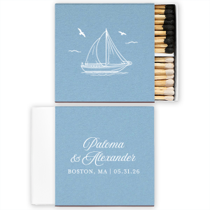 The Sailboat Nautical Nuptial Matchbox is a great party addition to put the wind in your sails. The bespoke design is perfect for maritime or coastal themed events, making a precious keepsake from guests to remember the good times had. Customize the text to convey your own unique message!