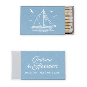 The Sailboat Nautical Nuptial Matchbox is a great party addition to put the wind in your sails. The bespoke design is perfect for maritime or coastal themed events, making a precious keepsake from guests to remember the good times had. Customize the text to convey your own unique message!