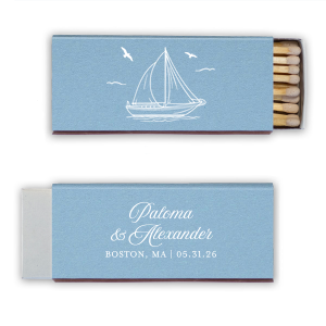 The Sailboat Nautical Nuptial Matchbox is a great party addition to put the wind in your sails. The bespoke design is perfect for maritime or coastal themed events, making a precious keepsake from guests to remember the good times had. Customize the text to convey your own unique message!