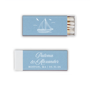 The Sailboat Nautical Nuptial Matchbox is a great party addition to put the wind in your sails. The bespoke design is perfect for maritime or coastal themed events, making a precious keepsake from guests to remember the good times had. Customize the text to convey your own unique message!