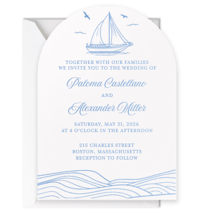 Make waves with the Nautical Nuptial Invitation for your wedding event. The elegant design is foil stamped on high quality card stock complete with all the essential info needed for your momentous occasion. Easily customize the text with your special dates and event details to impart a lasting impression on honored guests.