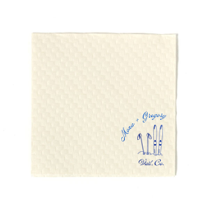 Enjoy the sporty design of the Couples Ski Napkin. Featuring a pair of skis and ski poles next to one another, the design reflects a classic pairing just like you and your significant other! The customizable napkin design is perfect for outdoor or wintertime themed events.