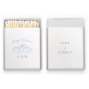 Finding your right match is easy with the Swan Couple Matchbox. The bespoke design features two courting swans alongside customizable text, making for an easy to personalize memento that's sure to make it mark on people's heart and minds. 