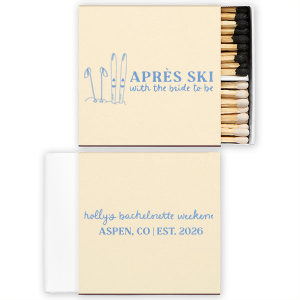 For when you want to celebrate big, the Bride to be Après Matchbox is there for you! The stylish matchbox is perfect for getaway bridal showers or other outdoorsy themed events. With customizable text, the design is easy to personalize to your unique taste, making it a unique party favor or memento. 