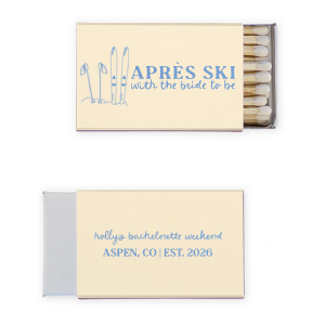 For when you want to celebrate big, the Bride to be Après Matchbox is there for you! The stylish matchbox is perfect for getaway bridal showers or other outdoorsy themed events. With customizable text, the design is easy to personalize to your unique taste, making it a unique party favor or memento. 