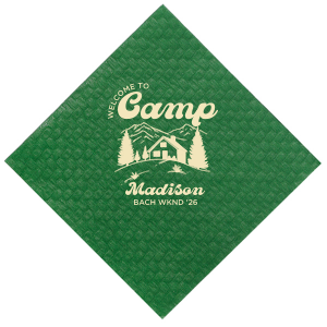 Discover the getaway you're looking for with the Welcome to Camp Bachelorette Napkin. The scenic design is ideal for destination bachelorette events but is suitable for any outdoorsy occasion. Printed on high quality napkins with your choice of color and style, these are sure to make your celebratory party all the more memorable!