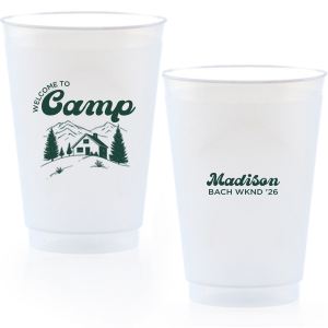 Toast to the good times with the Welcome to Camp Bachelorette Cup. The scenic design is ideal for destination bachelorette events but is suitable for any outdoorsy occasion. The customizable design comes in your choice of style and color to make your momentous party all the more memorable. 