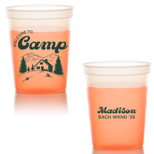 Toast to the good times with the Welcome to Camp Bachelorette Cup. The scenic design is ideal for destination bachelorette events but is suitable for any outdoorsy occasion. The customizable design comes in your choice of style and color to make your momentous party all the more memorable. 