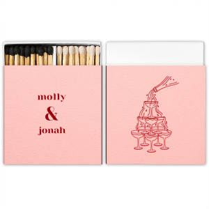 Shake up your celebration with our personalized foil-printed matches, featuring a classic champagne tower design! Add your names to create the perfect party favor, sparking joy and laughter at weddings, engagement parties, and anniversaries. Let's toast to fun!