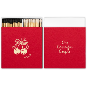 Cheeriness is palatable with the Cherry Couple Matchbox! The cute design of two cherries interlocked with a bow is customizable in a variety of colors and match styles to best express your sweet sentiments. Perfect for weddings, engagements, valentines or as mementos, the stylish product is sure to be a sweet addition.
