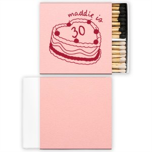 The Cherry Cake Matchbox makes for a sweet addition to your next party event! Whether it's for a birthday, valentines or wedding, the matchbox is available in a wide variety of styles and colors to best match your personal tastes.