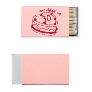 The Cherry Cake Matchbox makes for a sweet addition to your next party event! Whether it's for a birthday, valentines or wedding, the matchbox is available in a wide variety of styles and colors to best match your personal tastes.