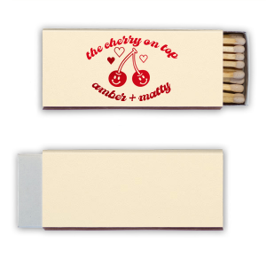 Your next event is sure to be special with the Cherry On Top Matchbox! The cute and stylish matchbox features a cheery pair of cherries and is customizable in a variety of styles and colors, making a lovely souvenir or memento for your next special party occasion.