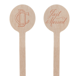 Elevate your celebration with the Linked Initials Wedding Stir Stick, a symbol of unity and love. One side gracefully displays "Just Married" in elegant script, while the other side artistically intertwines the couple's initials, representing their linked union. This creative design adds a sophisticated touch to any drink. 
