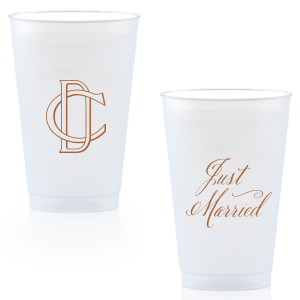 Toast to love's permanence with the Linked Initials Wedding Cup. One side showcases linked initials that form an unbreakable chain, symbolizing a lasting bond. Flip to reveal "JUST MARRIED," celebrating your union with elegance and joy. Perfect for a memorable reception toast!