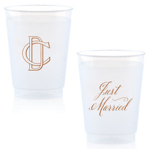Toast to love's permanence with the Linked Initials Wedding Cup. One side showcases linked initials that form an unbreakable chain, symbolizing a lasting bond. Flip to reveal "JUST MARRIED," celebrating your union with elegance and joy. Perfect for a memorable reception toast!