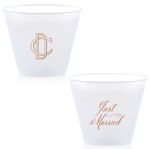 Toast to love's permanence with the Linked Initials Wedding Cup. One side showcases linked initials that form an unbreakable chain, symbolizing a lasting bond. Flip to reveal "JUST MARRIED," celebrating your union with elegance and joy. Perfect for a memorable reception toast!