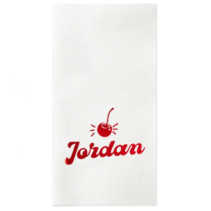 Our Happy Cherry Napkins are a charming addition to your next party and boast a delightful vibrant cherry motif above a line of personalized text displayed in a vintage style font. Whether you're hosting a birthday bash, a bridal shower, or a summer picnic, these personalized napkins will add a unique and stylish flair to your celebration, making every guest feel special.