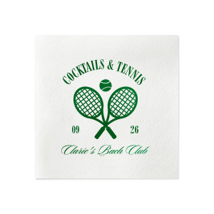 Warm weather means more time on the court, so pair your next outdoor event with the Cocktails & Tennis Napkin from our Country Club collection. The sporty design gives off club house vibes perfect for making your special occasion feel more exclusive. The foil stamped design is customizable in your choice of text and colors to best show off your impeccable tastes.