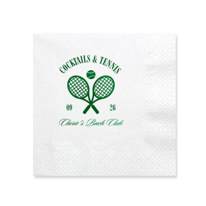 Warm weather means more time on the court, so pair your next outdoor event with the Cocktails & Tennis Napkin from our Country Club collection. The sporty design gives off club house vibes perfect for making your special occasion feel more exclusive. The foil stamped design is customizable in your choice of text and colors to best show off your impeccable tastes.
