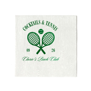 Warm weather means more time on the court, so pair your next outdoor event with the Cocktails & Tennis Napkin from our Country Club collection. The sporty design gives off club house vibes perfect for making your special occasion feel more exclusive. The foil stamped design is customizable in your choice of text and colors to best show off your impeccable tastes.