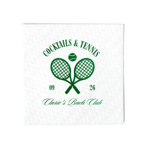 Warm weather means more time on the court, so pair your next outdoor event with the Cocktails & Tennis Napkin from our Country Club collection. The sporty design gives off club house vibes perfect for making your special occasion feel more exclusive. The foil stamped design is customizable in your choice of text and colors to best show off your impeccable tastes.
