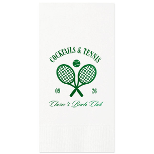 Warm weather means more time on the court, so pair your next outdoor event with the Cocktails & Tennis Napkin from our Country Club collection. The sporty design gives off club house vibes perfect for making your special occasion feel more exclusive. The foil stamped design is customizable in your choice of text and colors to best show off your impeccable tastes.