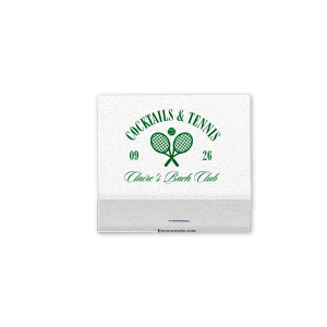 The Cocktails & Tennis Matchbook from the Country Club collection will have guests impressed by your impeccable tastes. The 30 strike matchbook is available in a wide variety of foil and paper colors along with customizable text to best match your personal vision.