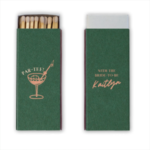 Create a lasting memento with the Par-Tee Bridal Shower Matchbox from our Country Club collection! The sleek and stylish design is perfect for summertime bridal showers or other outdoorsy events. Featuring customizable choice of text and colors, you're able to best match your unique taste with this one of a kind personalized item.