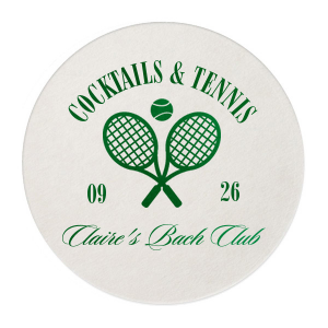 Warm weather means more time on the court, so pair your next outdoor event with the Cocktails & Tennis Coaster from our Country Club collection. The sporty design gives off club house vibes perfect for making your special occasion feel more exclusive. The foil stamped design is customizable in your choice of text and colors to best show off your impeccable tastes.