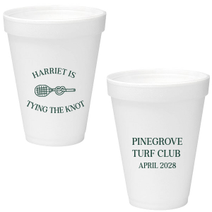 Sip away at your summertime bridal shower and bachelor party with the Tying The Note Tennis Cup from our Country Club collection. Available in a wide variety of cup styles and colors, you can customize the text and more to best match your summer vibe!