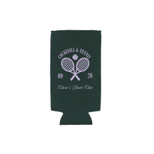 Keep drinks cool at your next summer party with the Cocktails & Tennis Can Cooler from our Country Club collection. Perfect for bachelorette parties, bridal showers or birthdays, the customizable can coolie is available in your choice of colors along with personalized text to match your summer vibes.