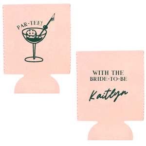 Create a lasting memento with the Par-Tee Bridal Shower Can Cooler from our Country Club collection! The sleek and stylish design is perfect for summertime bridal showers or other outdoorsy events. Featuring customizable choice of text and colors, you're able to best match your unique taste with this one of a kind personalized party item.