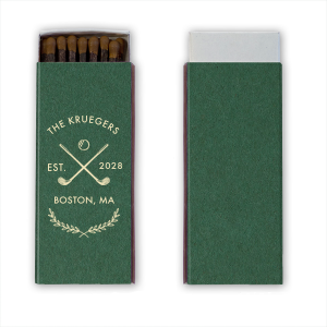 Game, set, match! The Family Name Tennis Matchbox from our Country Club collection is a perfect memento for family gatherings or other summertime fun events. The sleek and sporty design is printed on your choice of paper and foil color along with customizable text allows you to fully personalize your one of a kind keepsake.