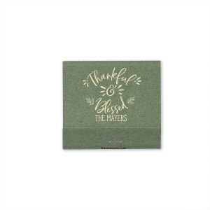 Celebrate the season of gratitude with the Thankful and Blessed Matchbox. The front features an exuberant declaration of “Thankful and Blessed,” along with your family name, capturing genuine joy. The reverse showcases autumnal leaves, embodying the warmth and thankfulness of the fall season.